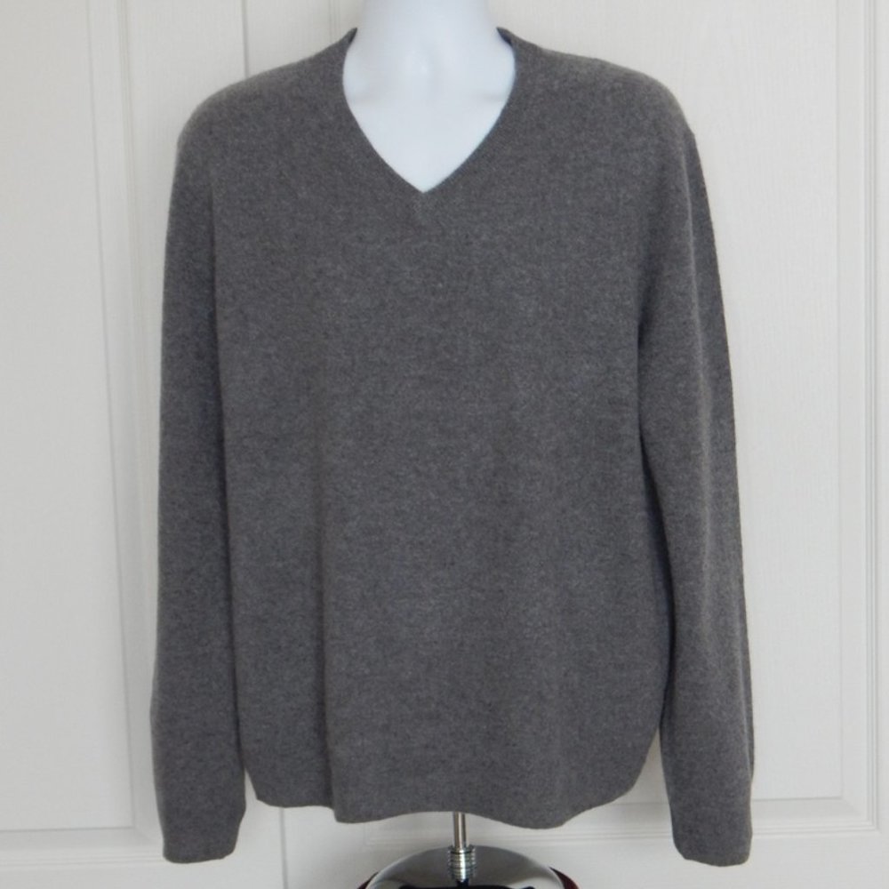 NWT Men’s PAOLO MONDO Luxury 2-PLY Cashmere V-NECK Knit Dark Gray Sweater XXL